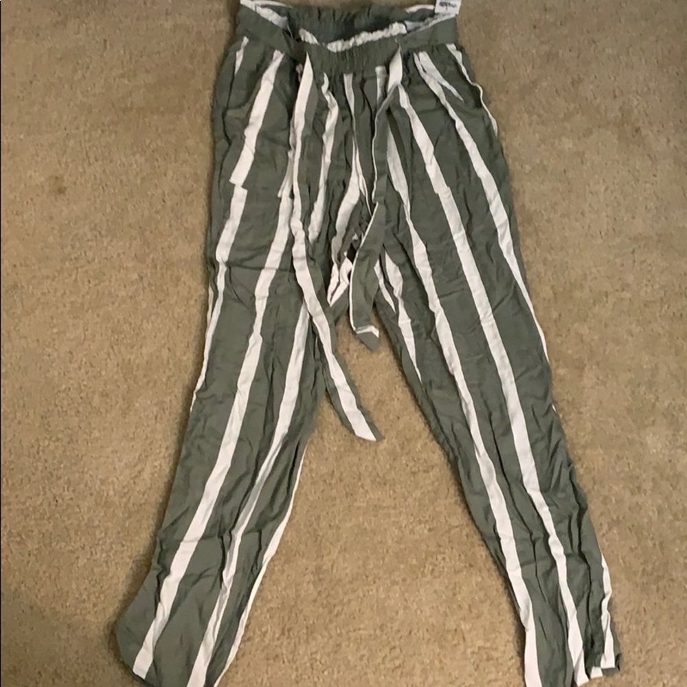 Green and white stripped pants